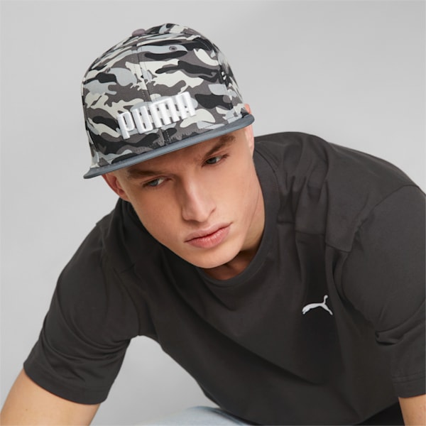 PUMA Flat Brim Cap, PUMA Black-Cool Light Gray-Cool Mid Gray-AOP, large-ZAF