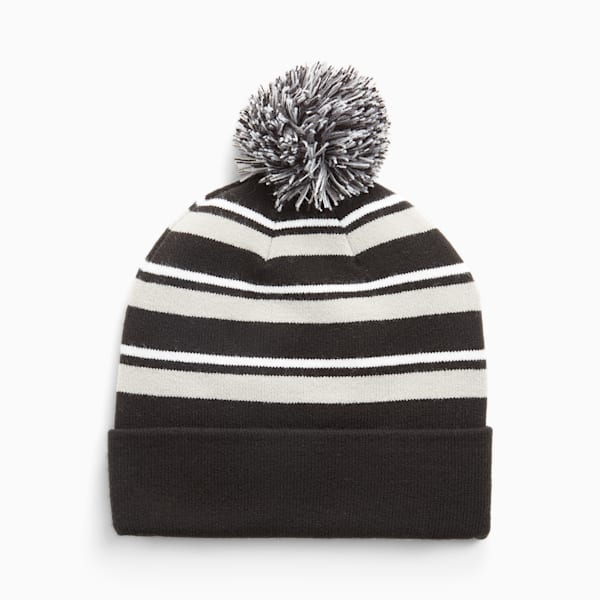WRMLBL Men's Golf Stripe Pom Beanie, Ash Gray-PUMA Black, large-ZAF