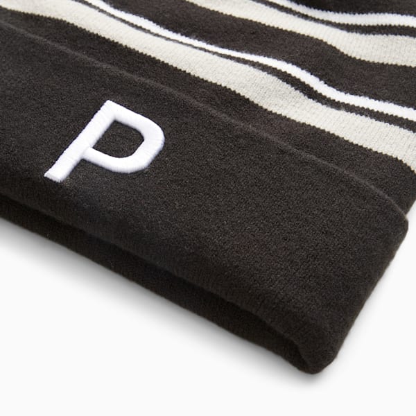 WRMLBL Men's Golf Stripe Pom Beanie, Ash Gray-PUMA Black, large-ZAF