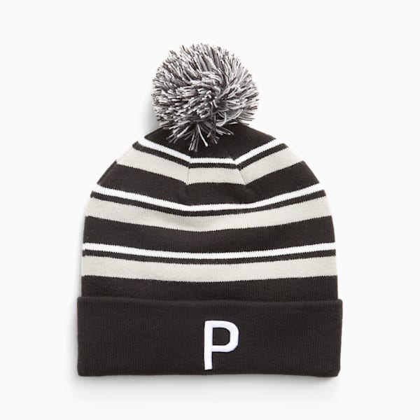 WRMLBL Men's Golf Stripe Pom Beanie, Ash Gray-PUMA Black, large-ZAF