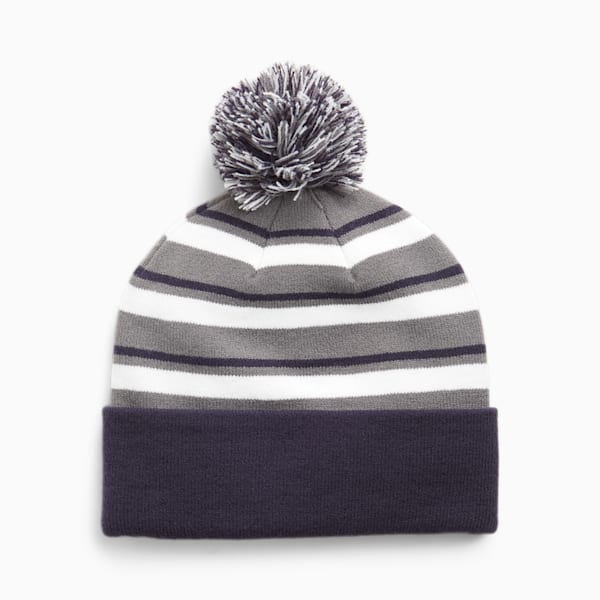 WRMLBL Men's Golf Stripe Pom Beanie, Navy Blazer-Slate Sky, large-ZAF
