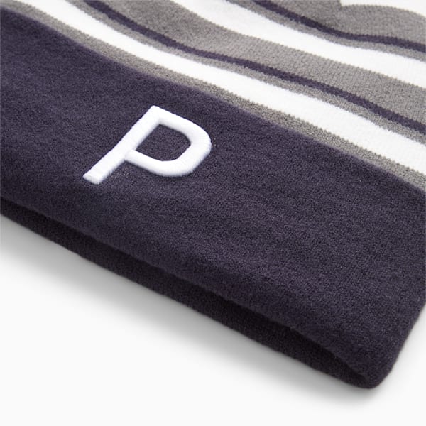 WRMLBL Men's Golf Stripe Pom Beanie, Navy Blazer-Slate Sky, large-ZAF
