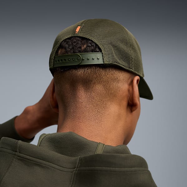 PUMA x HYROX Trucker Cap, Dark Olive-Glowing Orange, large-ZAF