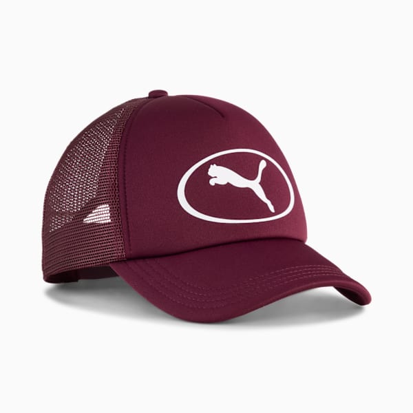 Essentials PUMA Cat Logo Trucker Cap, Ruby Shimmer, large-ZAF