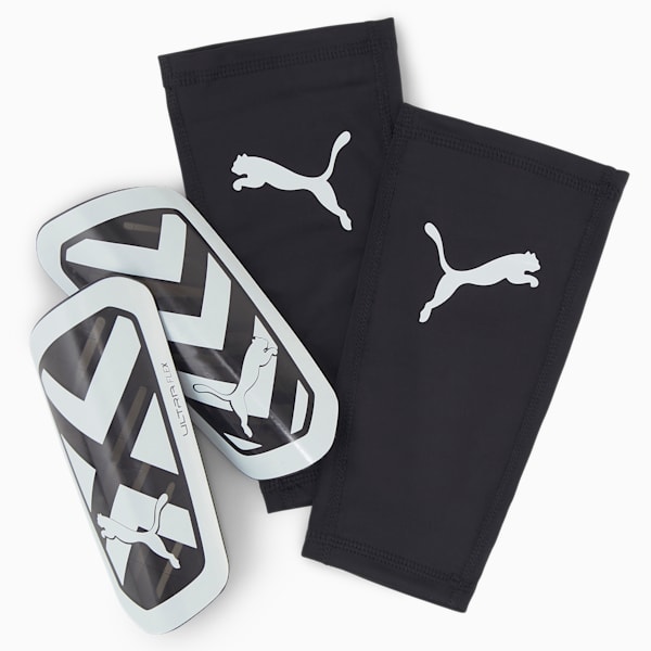 ULTRA Flex Sleeve Football Shin Guards, PUMA Black-PUMA White, large-ZAF