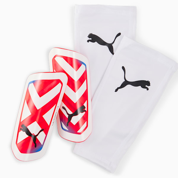 ULTRA Flex Sleeve Football Shin Guards, PUMA White-Ultra Blue-Fire Orchid, large-ZAF