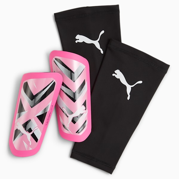 ULTRA Light Sleeve Football Shin Guards, Poison Pink-PUMA White-PUMA Black, large-ZAF