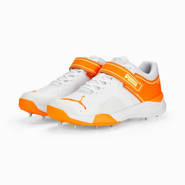 Bowling 22.1 Men's Cricket Shoes, PUMA White-Ultra Orange-Fast Yellow, large-ZAF