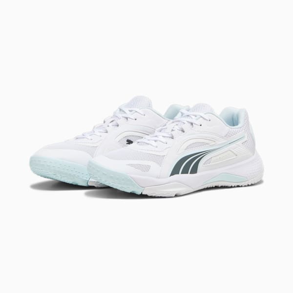 Solarstrike II Indoor Sports Shoes, Puma White-Shadow Gray-Nitro Blue, large-ZAF