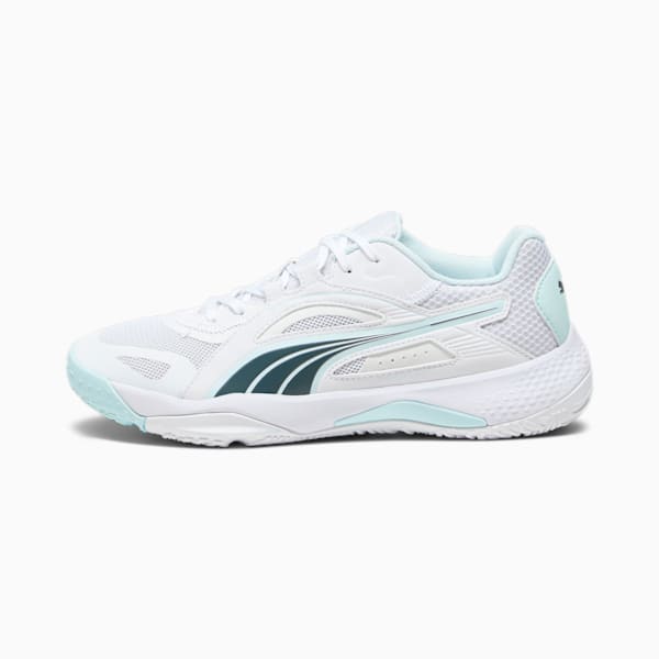 Solarstrike II Indoor Sports Shoes, Puma White-Shadow Gray-Nitro Blue, large-ZAF