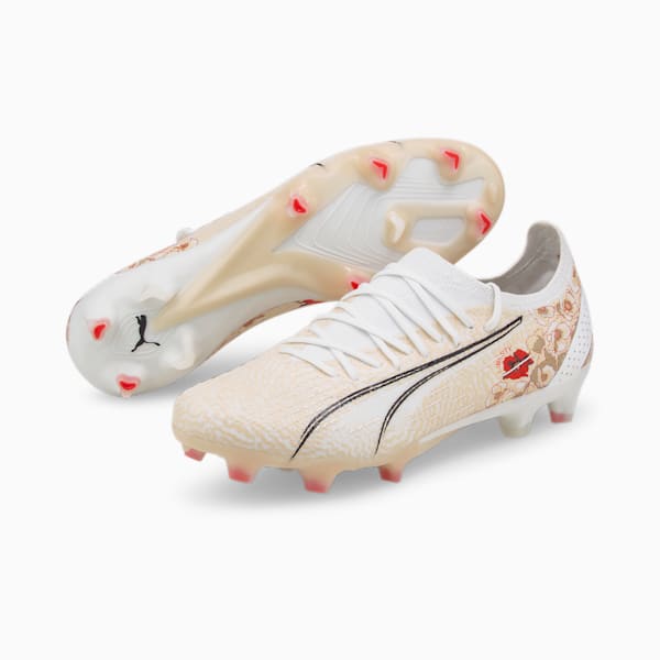 PUMA x LIBERTY Ultra FG/AG Football Boots Women, Puma White-Puma Black-Sun Kiss, large-ZAF