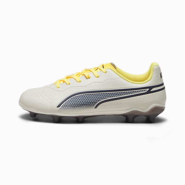 Botines de fútbol Puma KING MATCH FG/AG para niños, Alpine Snow-Asphalt-Yellow Blaze, large-ARG