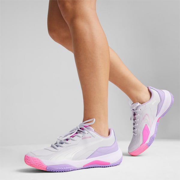 NOVA Smash Women's Padel Shoe, Silver Mist-PUMA White-Vivid Violet, large-ZAF
