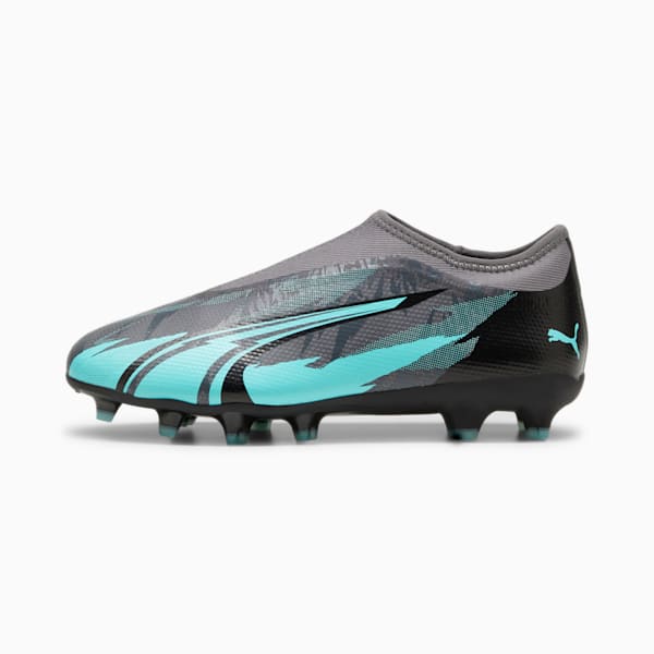 ULTRA MATCH RUSH Youth Football Laceless FG/AG  Boot, Strong Gray-PUMA White-Elektro Aqua, large-ZAF