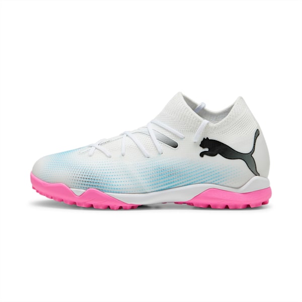 Botines de fútbol juveniles de corte medio FUTURE 7 MATCH NJR FG/AG, PUMA White-PUMA Black-Poison Pink, large-ARG