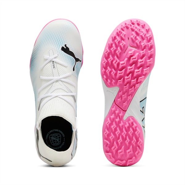 Botines de fútbol juveniles de corte medio FUTURE 7 MATCH NJR FG/AG, PUMA White-PUMA Black-Poison Pink, large-ARG