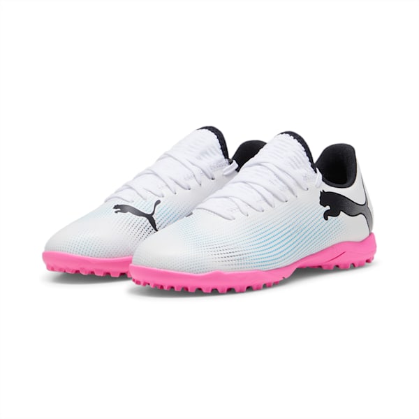Botines de fútbol juveniles FUTURE 7 PLAY TT, PUMA White-PUMA Black-Poison Pink, large-ARG