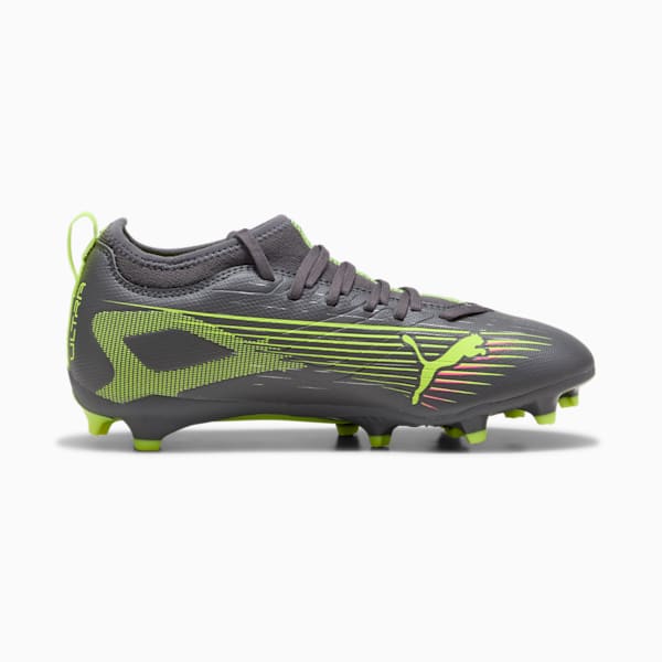 Tacos de fútbol para suelo firme/artificial para niños grandes ULTRA 5 MATCH, Matte Aged Silver-Yellow Alert-Puma Aged Silver, large-MEX