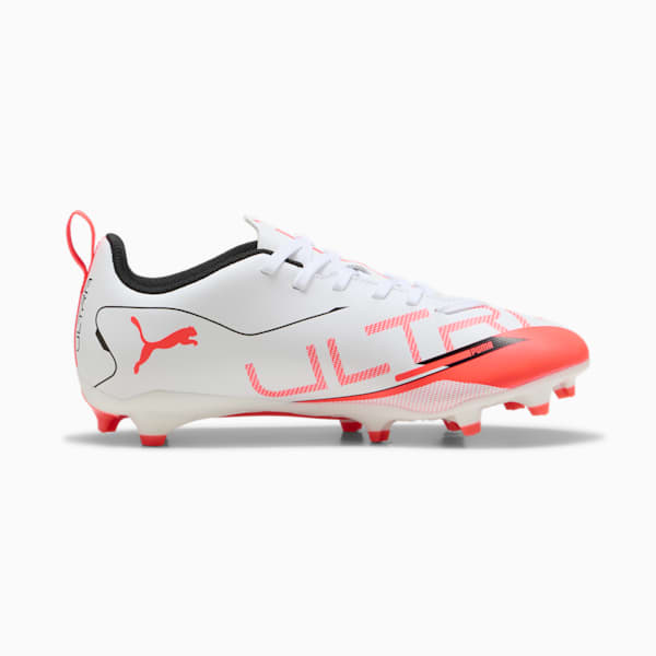 ULTRA 5 PLAY FG/AG Football Boots Youth, PUMA White-PUMA Black-Glowing Red, large-ZAF
