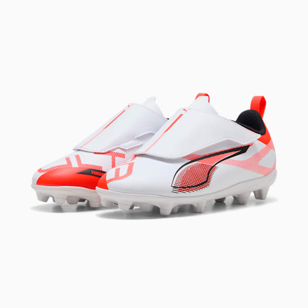 Tacos de fúbtol adolescentes ULTRA 5 PLAY V FG/AG RB, PUMA White-PUMA Black-Glowing Red, large-MEX