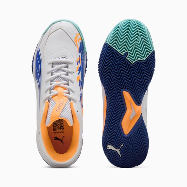 NOVA Smash Padel Shoes, PUMA White-Vivid Blue-Heat Fire-PUMA Black, large-MEX
