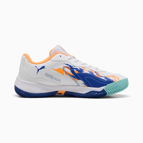 NOVA Smash Padel Shoes, PUMA White-Vivid Blue-Heat Fire-PUMA Black, large-MEX