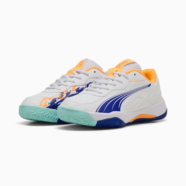 NOVA Smash Padel Shoes Youth, PUMA White-Vivid Blue-Safe Lake-Heat Fire, large-MEX