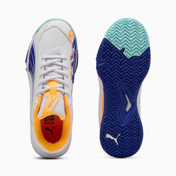 NOVA Smash Padel Shoes Youth, PUMA White-Vivid Blue-Safe Lake-Heat Fire, large-ZAF