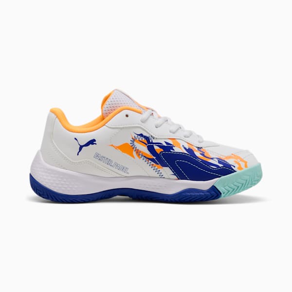 NOVA Smash Padel Shoes Youth, PUMA White-Vivid Blue-Safe Lake-Heat Fire, large-MEX