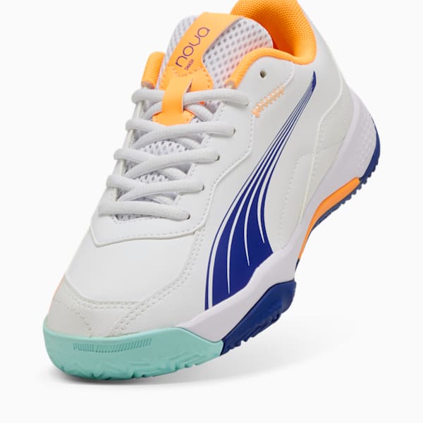 NOVA Smash Padel Shoes Youth, PUMA White-Vivid Blue-Safe Lake-Heat Fire, large-MEX