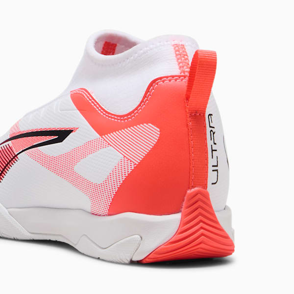 Tacos de fútbol ULTRA 5 MATCH+ Mid para adolescentes, PUMA White-PUMA Black-Glowing Red, large-MEX