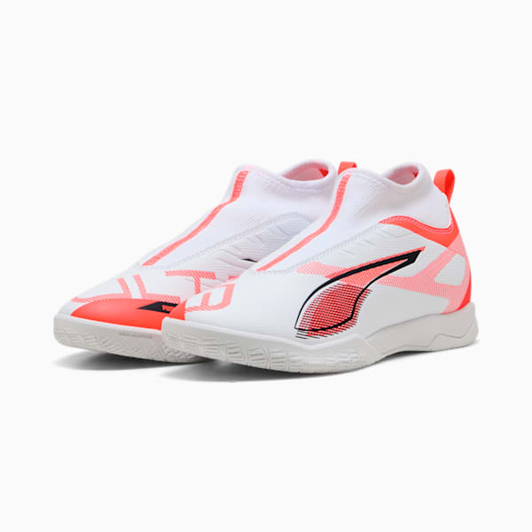 Tacos de fútbol ULTRA 5 MATCH+ Mid para adolescentes, PUMA White-PUMA Black-Glowing Red, large-MEX