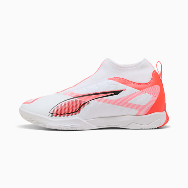 Tacos de fútbol ULTRA 5 MATCH+ Mid para adolescentes, PUMA White-PUMA Black-Glowing Red, large-MEX