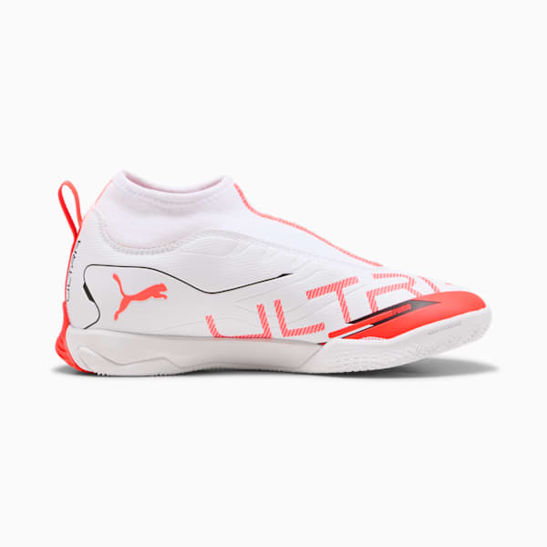 Tacos de fútbol ULTRA 5 MATCH+ Mid para adolescentes, PUMA White-PUMA Black-Glowing Red, large-MEX