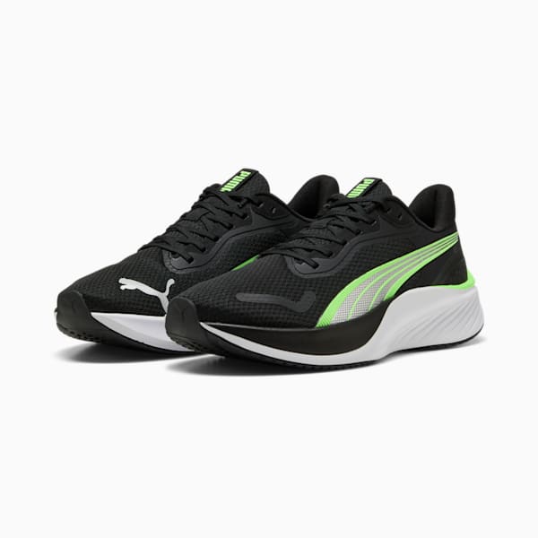 Pounce Lite Running Shoes, PUMA Black-Green Glare, large-ZAF
