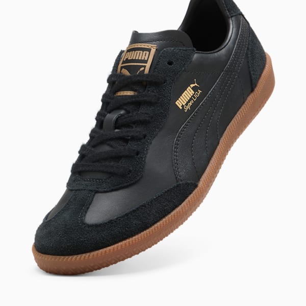 Super Liga Retro Trainers, PUMA Black-PUMA Gold-Gum, large-ZAF