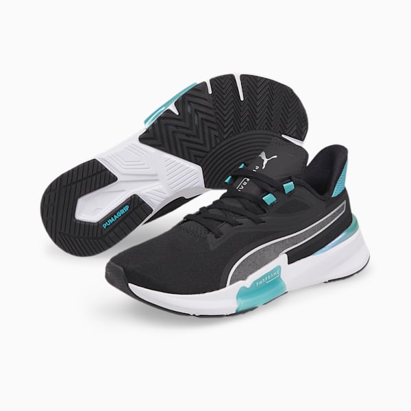 PWRFrame Stardust Women's Training Shoes, Puma Black-Metallic Silver-Porcelain, large-ZAF