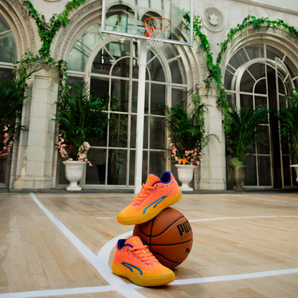 Stewie 3 Dawn in 'Cuse Basketball Shoes, Yellow Sizzle-Fluro Peach Pes-Cobalt Glaze-Luminous Blue, large-ZAF