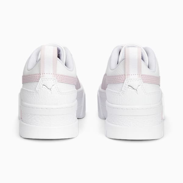 Mayze Leather Youth Trainers, PUMA White-Pearl Pink-Vivid Violet, large-ZAF