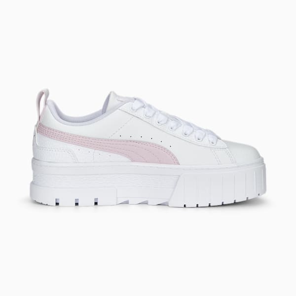 Mayze Leather Youth Trainers, PUMA White-Pearl Pink-Vivid Violet, large-ZAF