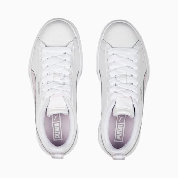 Mayze Leather Youth Trainers, PUMA White-Pearl Pink-Vivid Violet, large-ZAF