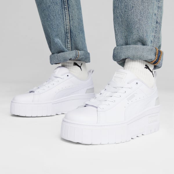 Mayze Wedge Sneakers Women, PUMA White-Ash Gray, large-ZAF