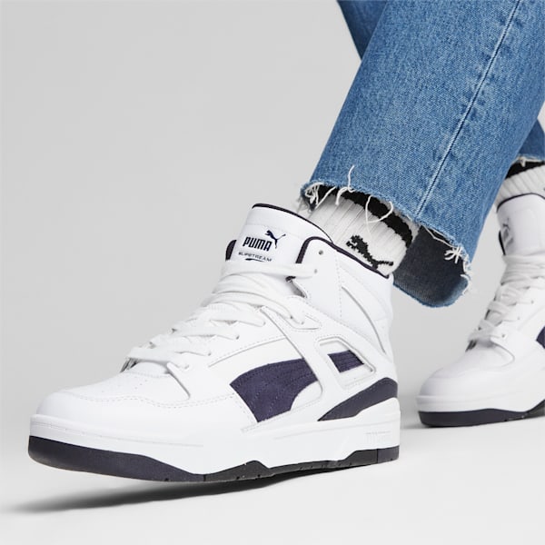 Slipstream Hi Leather Sneakers, Puma White-New Navy, large-ZAF
