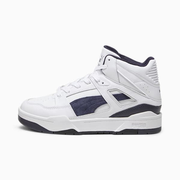 Slipstream Hi Leather Sneakers, Puma White-New Navy, large-ZAF