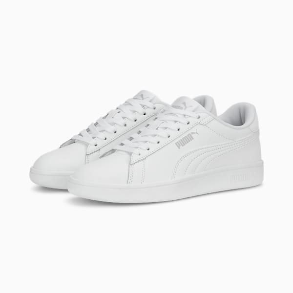 Smash 3.0 Leather Sneakers Youth, PUMA White-Cool Light Gray, large-MEX