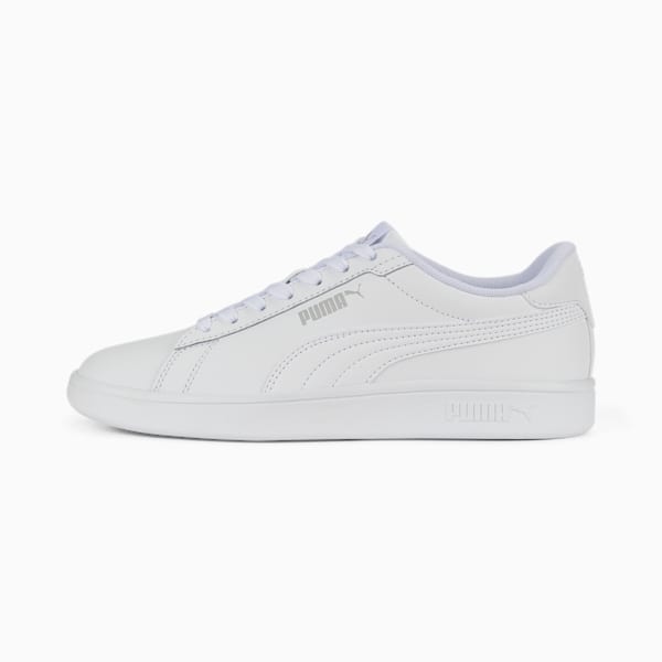 Smash 3.0 Leather Sneakers Youth, PUMA White-Cool Light Gray, large-MEX