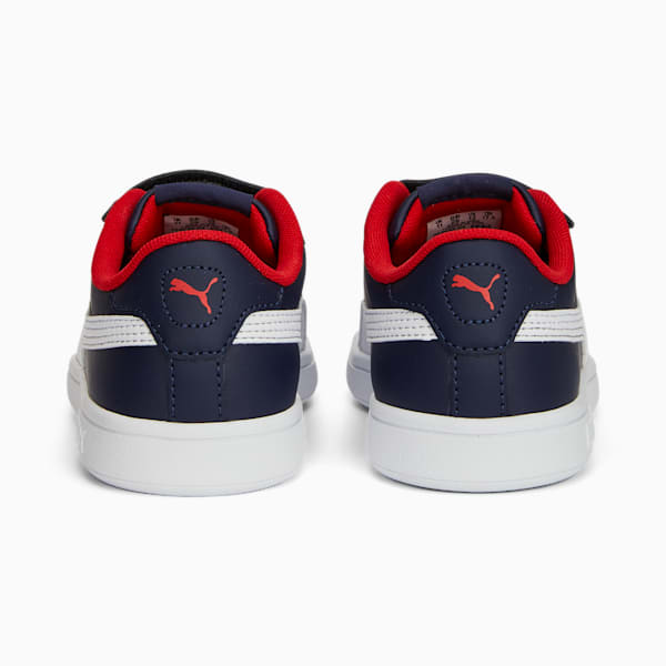 Smash 3.0 Leather V Sneakers Kids, PUMA Navy-PUMA White-For All Time Red, large-MEX