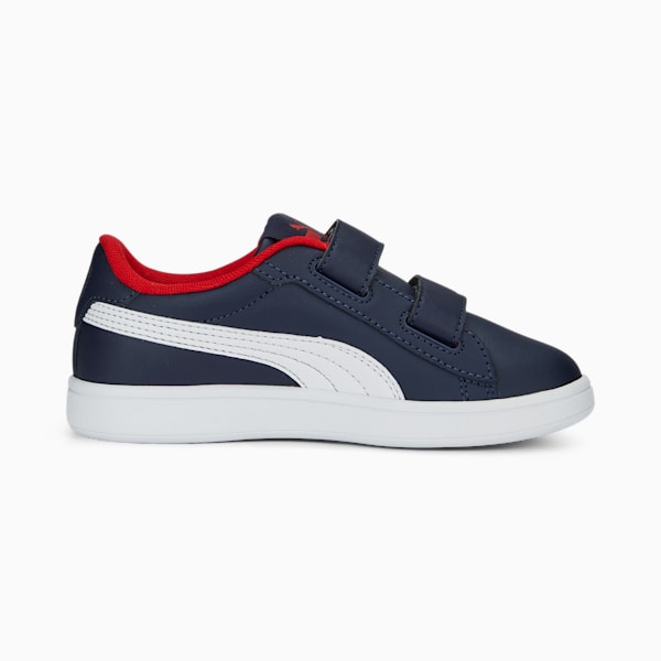 Smash 3.0 Leather V Sneakers Kids, PUMA Navy-PUMA White-For All Time Red, large-MEX