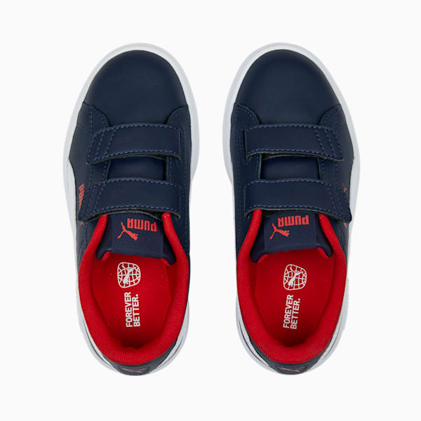 Smash 3.0 Leather V Sneakers Kids, PUMA Navy-PUMA White-For All Time Red, large-MEX