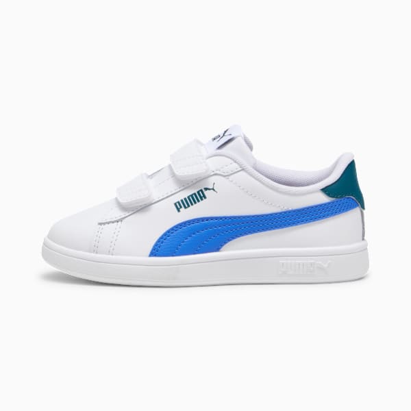 Tenis Smash 3.0 Leather V para niños, PUMA White-Hyperlink Blue-Cold Green, large-MEX